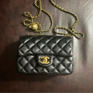 Quilted Black Mini Bag with Gold Chain